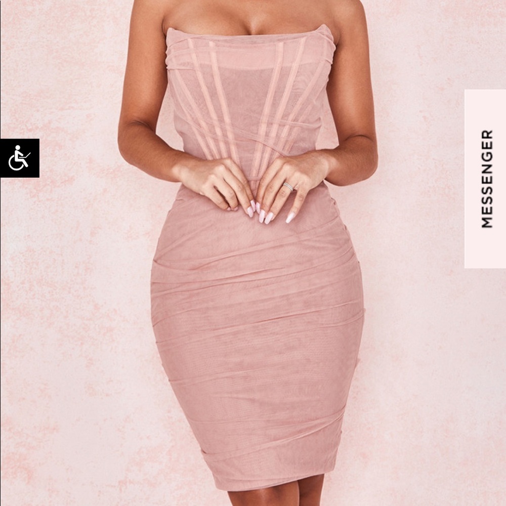 House of Cb Blush Mesh Strapless Dress